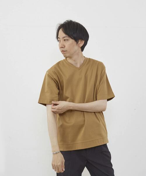 MEN'S MELROSE(メンズメルローズ)の「マーセライズドスムースVネックTシャツ(Tシャツ/カットソー・メンズ・ネイビー/キャメル/グレー/ホワイト・3/4/2)」の9枚目の写真