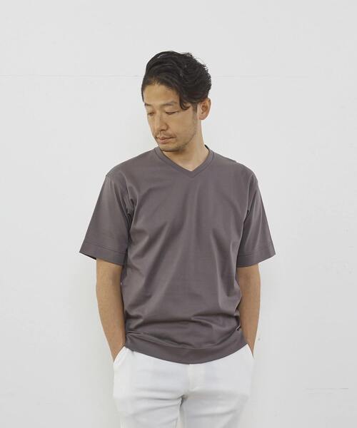 MEN'S MELROSE(メンズメルローズ)の「マーセライズドスムースVネックTシャツ(Tシャツ/カットソー・メンズ・ネイビー/キャメル/グレー/ホワイト・3/4/2)」の12枚目の写真