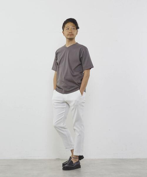 MEN'S MELROSE(メンズメルローズ)の「マーセライズドスムースVネックTシャツ(Tシャツ/カットソー・メンズ・ネイビー/キャメル/グレー/ホワイト・3/4/2)」の14枚目の写真