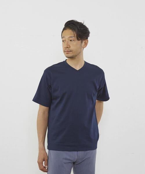 MEN'S MELROSE(メンズメルローズ)の「マーセライズドスムースVネックTシャツ(Tシャツ/カットソー・メンズ・ネイビー/キャメル/グレー/ホワイト・3/4/2)」の16枚目の写真