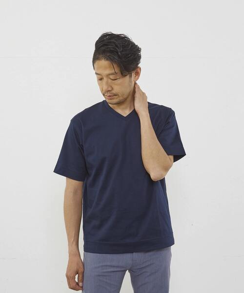 MEN'S MELROSE(メンズメルローズ)の「マーセライズドスムースVネックTシャツ(Tシャツ/カットソー・メンズ・ネイビー/キャメル/グレー/ホワイト・3/4/2)」の17枚目の写真