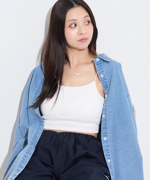 PUBLUX（パブリュクス）の「PUBLUX/パブリュクス ショート丈カップ付きキャミソール　限定展開（キャミソール・レディース・ブラック/オフホワイト/ラベンダー/ブラウン・ﾌﾘ-）」の14枚目の写真