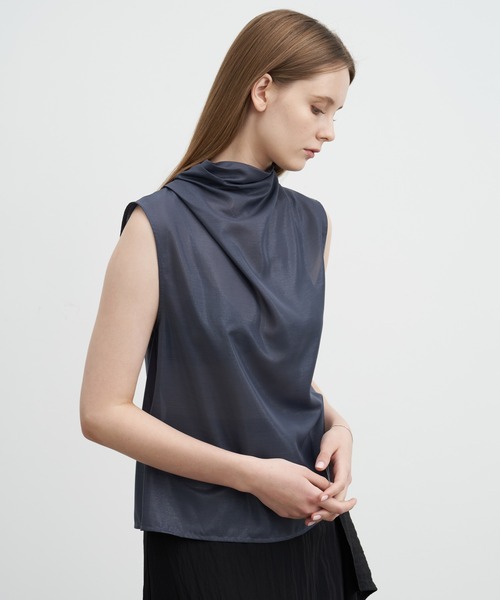 ◆Donna Karan ノースリーブカウルネックフェイクラップドレス NEW】【STYLE: LB020】カウルネック コンバーチブル ベルベット