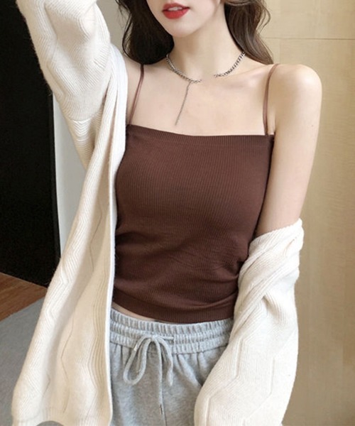 Miniministore（ミニミニストア）の「カップ付きキャミソール ブラトップ 韓国 夏服（キャミソール・レディース・ブラック/ベージュ/ダークグレー/ブラウン/キャメル/ホワイト・FREE）」の4枚目の写真