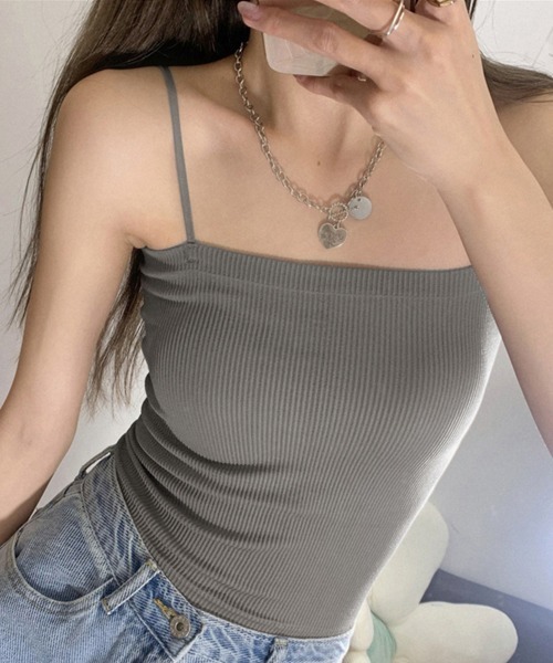 Miniministore（ミニミニストア）の「カップ付きキャミソール ブラトップ 韓国 夏服（キャミソール・レディース・ブラック/ベージュ/ダークグレー/ブラウン/キャメル/ホワイト・FREE）」の3枚目の写真