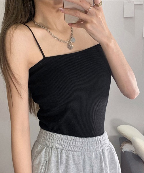 Miniministore（ミニミニストア）の「カップ付きキャミソール ブラトップ 韓国 夏服（キャミソール・レディース・ブラック/ベージュ/ダークグレー/ブラウン/キャメル/ホワイト・FREE）」の2枚目の写真