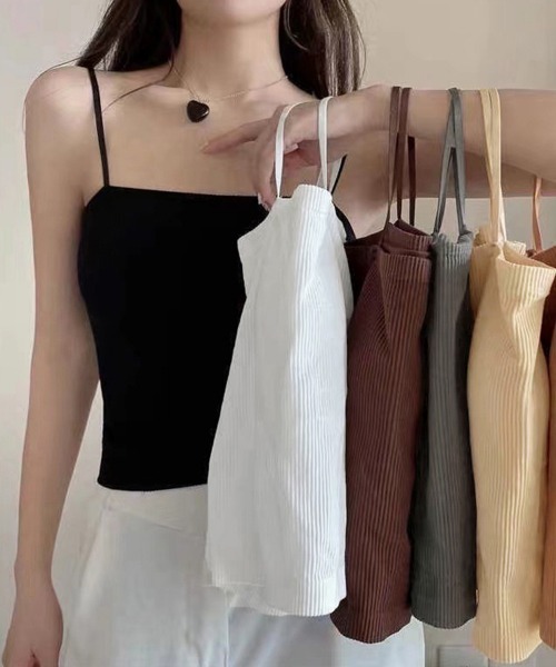 Miniministore（ミニミニストア）の「カップ付きキャミソール ブラトップ 韓国 夏服（キャミソール・レディース・ブラック/ベージュ/ダークグレー/ブラウン/キャメル/ホワイト・FREE）」の7枚目の写真
