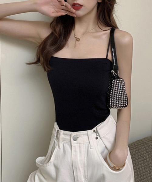 Miniministore（ミニミニストア）の「カップ付きキャミソール ブラトップ 韓国 夏服（キャミソール・レディース・ブラック/ベージュ/ダークグレー/ブラウン/キャメル/ホワイト・FREE）」の8枚目の写真