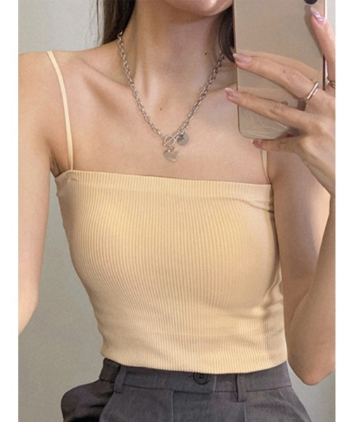 Miniministore（ミニミニストア）の「カップ付きキャミソール ブラトップ 韓国 夏服（キャミソール・レディース・ブラック/ベージュ/ダークグレー/ブラウン/キャメル/ホワイト・FREE）」の14枚目の写真