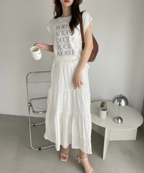 Ada.(エイダ)の「箔プリント ロゴ ノースリーブ トップス(Tシャツ/カットソー・レディース・チャコール/アイボリー/オフホワイト・FREE)」の10枚目の写真