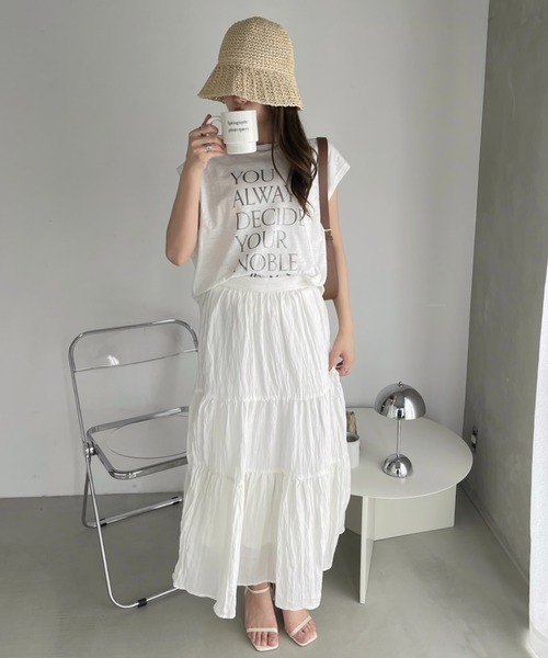 Ada.(エイダ)の「箔プリント ロゴ ノースリーブ トップス(Tシャツ/カットソー・レディース・チャコール/アイボリー/オフホワイト・FREE)」の13枚目の写真