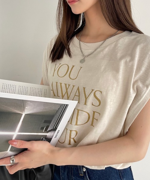 Ada.(エイダ)の「箔プリント ロゴ ノースリーブ トップス(Tシャツ/カットソー・レディース・チャコール/アイボリー/オフホワイト・FREE)」の19枚目の写真