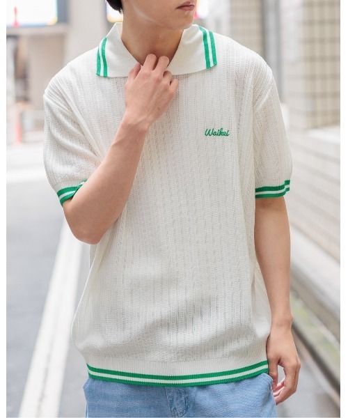 WaiKei（ワイケイ）の「【UNISEX】Wai Kei／ラインPOLOニットT（ニット/セーター・レディース・アイボリー/ピンク・SMALL/MEDIUM）」の2枚目の写真