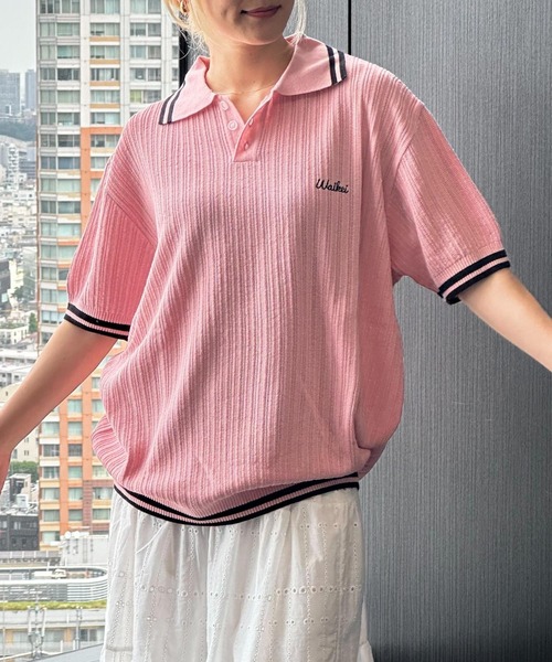 WaiKei（ワイケイ）の「【UNISEX】Wai Kei／ラインPOLOニットT（ニット/セーター・レディース・アイボリー/ピンク・SMALL/MEDIUM）」の17枚目の写真