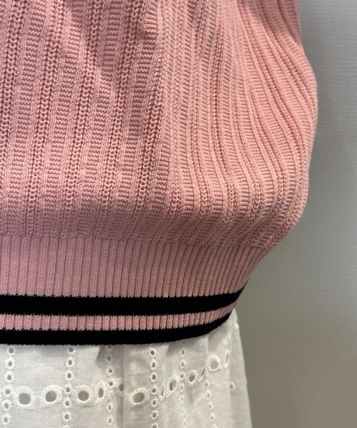 WaiKei（ワイケイ）の「【UNISEX】Wai Kei／ラインPOLOニットT（ニット/セーター・レディース・アイボリー/ピンク・SMALL/MEDIUM）」の6枚目の写真