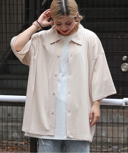 ROUGH TRADE（ラフトレード）の「RT-プリーツ半袖シャツ（シャツ/ブラウス・メンズ・アイボリー/ブラック・M/L/XL）」の5枚目の写真