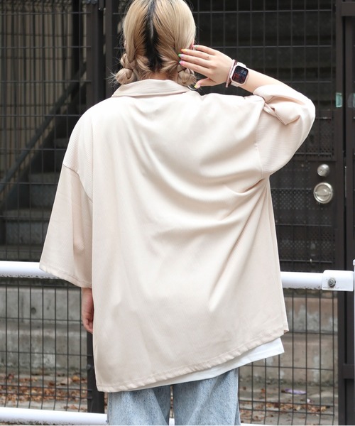 ROUGH TRADE（ラフトレード）の「RT-プリーツ半袖シャツ（シャツ/ブラウス・メンズ・アイボリー/ブラック・M/L/XL）」の6枚目の写真