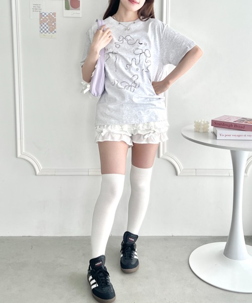 √nuage(ルートニュアージュ)の「トゥインクルリボンルーズTシャツ(Tシャツ/カットソー・レディース・グレー/ホワイト/ピンク・FREE)」の17枚目の写真