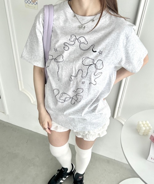 √nuage(ルートニュアージュ)の「トゥインクルリボンルーズTシャツ(Tシャツ/カットソー・レディース・グレー/ホワイト/ピンク・FREE)」の14枚目の写真