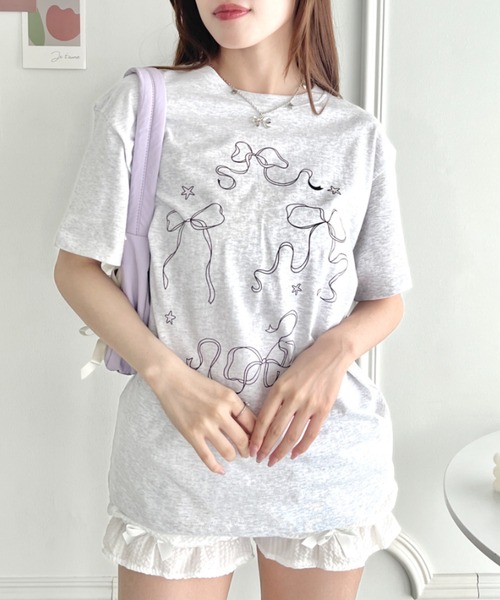 √nuage(ルートニュアージュ)の「トゥインクルリボンルーズTシャツ(Tシャツ/カットソー・レディース・グレー/ホワイト/ピンク・FREE)」の13枚目の写真