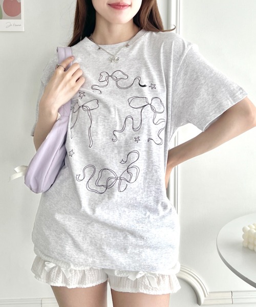√nuage(ルートニュアージュ)の「トゥインクルリボンルーズTシャツ(Tシャツ/カットソー・レディース・グレー/ホワイト/ピンク・FREE)」の11枚目の写真