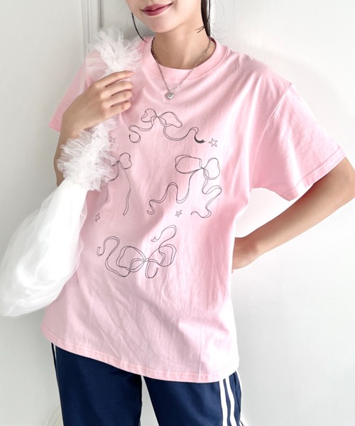 √nuage(ルートニュアージュ)の「トゥインクルリボンルーズTシャツ(Tシャツ/カットソー・レディース・グレー/ホワイト/ピンク・FREE)」の19枚目の写真