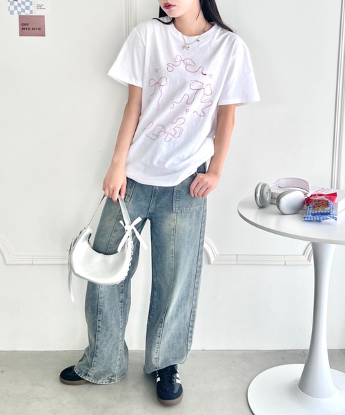 √nuage(ルートニュアージュ)の「トゥインクルリボンルーズTシャツ(Tシャツ/カットソー・レディース・グレー/ホワイト/ピンク・FREE)」の9枚目の写真