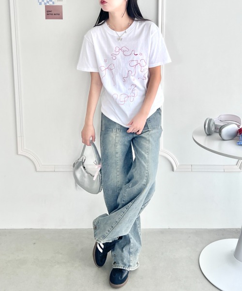 √nuage(ルートニュアージュ)の「トゥインクルリボンルーズTシャツ(Tシャツ/カットソー・レディース・グレー/ホワイト/ピンク・FREE)」の10枚目の写真