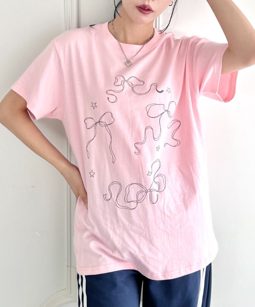 √nuage(ルートニュアージュ)の「トゥインクルリボンルーズTシャツ(Tシャツ/カットソー・レディース・グレー/ホワイト/ピンク・FREE)」の21枚目の写真