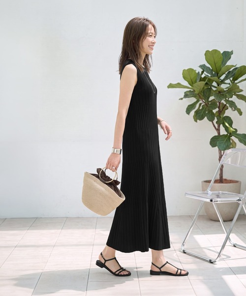STYLE DELI(スタイルデリ)の「【LUXE】パネル編みフレアワンピース(ワンピース・レディース・グリーン/ブラック・SMALL/MEDIUM)」の3枚目の写真