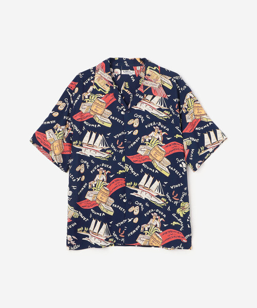 「SUN SURF」 半袖シャツ L ブルー系その他5 メンズ サンサーフ SS38469 アロハシャツ 葛飾北斎 江戸五景 メンズ