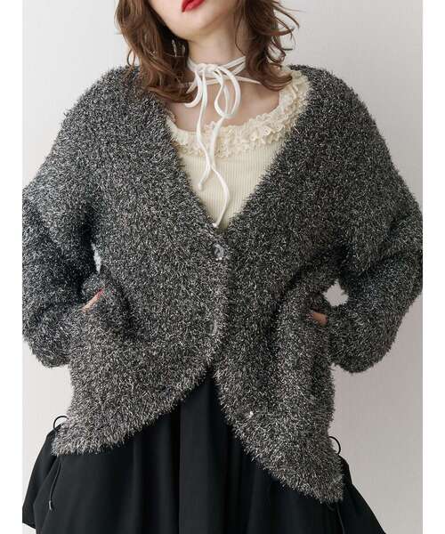 jouetie（ジュエティ）の「ラメシャギーニットVネックカーディガン（カーディガン/ボレロ・レディース・ブラック/パープル/ピンク/ブルー・MEDIUM）」の13枚目の写真