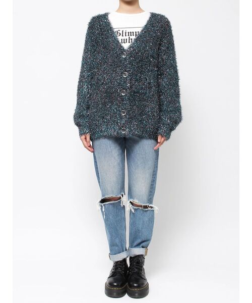 jouetie（ジュエティ）の「ラメシャギーニットVネックカーディガン（カーディガン/ボレロ・レディース・ブラック/パープル/ピンク/ブルー・MEDIUM）」の5枚目の写真