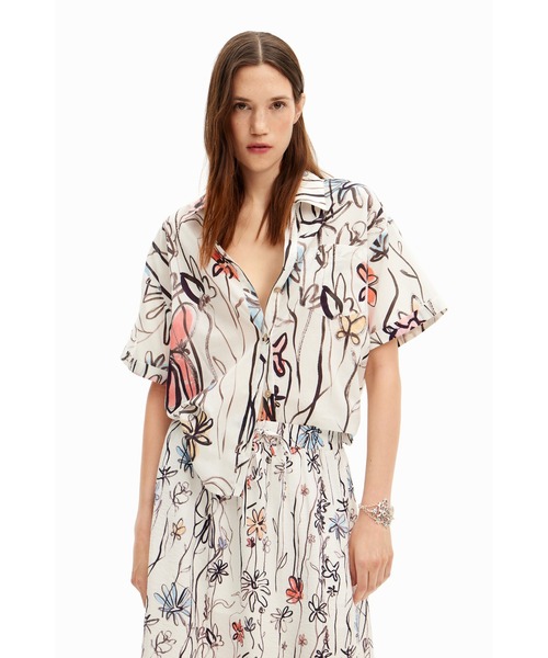 Desigual(デシグアル)の「ウォーターカラーフラワー シャツ(シャツ/ブラウス・レディース・ホワイト・S/M/L)」の1枚目の写真