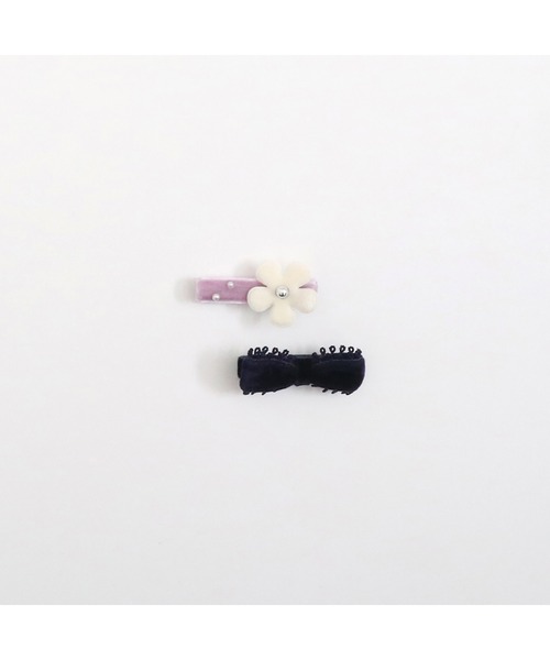 セール】花モチーフとリボン ヘアクリップ2個セット（バレッタ/ヘア 