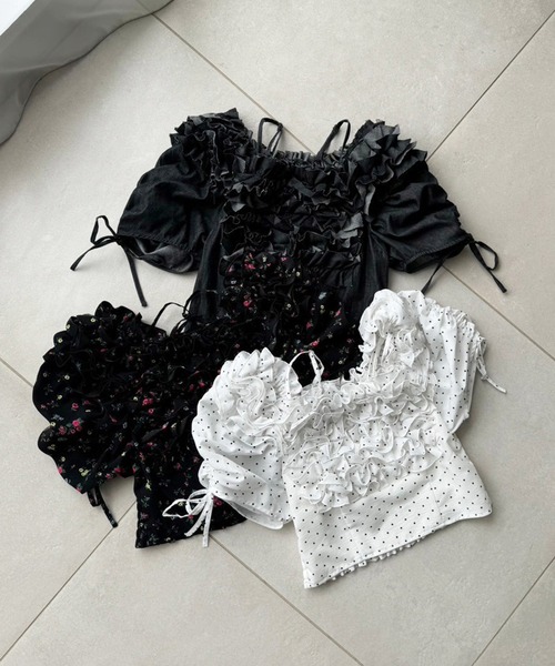 one after another NICE CLAUP（ワンアフターアナザーナイスクラップ）の「セットアップ対応/シャーリングブラウス（シャツ/ブラウス・レディース・ブラック系その他/オフホワイト/ブラック・FREE）」の8枚目の写真