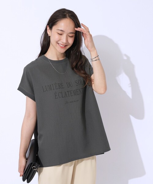 Cutie Blonde（キューティーブロンド）の「【洗える】ぽこぽこアソートロゴトップス（Tシャツ/カットソー・レディース・オレンジ/ホワイト系/ブラック/チャコールグレー・04/02/03）」の9枚目の写真