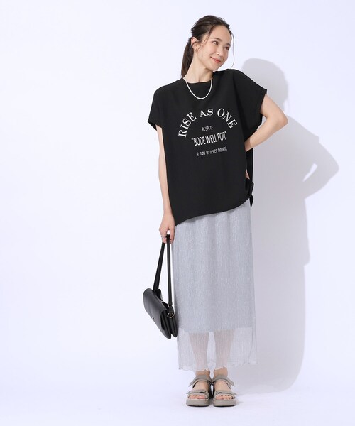 Cutie Blonde（キューティーブロンド）の「【洗える】ぽこぽこアソートロゴトップス（Tシャツ/カットソー・レディース・オレンジ/ホワイト系/ブラック/チャコールグレー・04/02/03）」の15枚目の写真