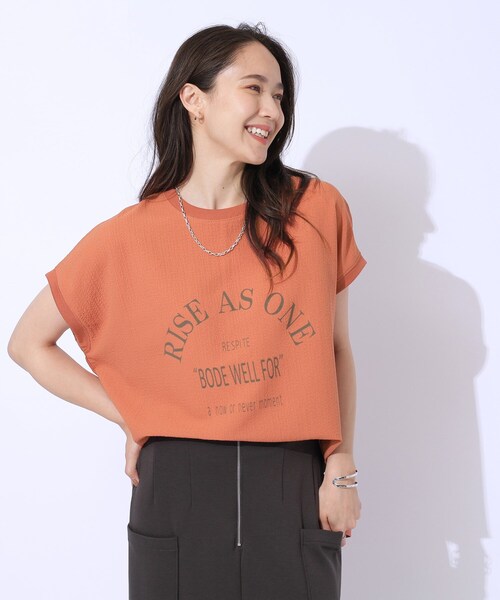 Cutie Blonde（キューティーブロンド）の「【洗える】ぽこぽこアソートロゴトップス（Tシャツ/カットソー・レディース・オレンジ/ホワイト系/ブラック/チャコールグレー・04/02/03）」の17枚目の写真