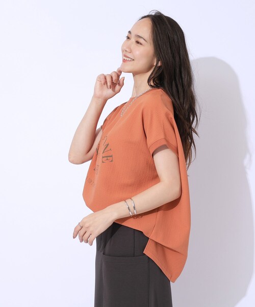 Cutie Blonde（キューティーブロンド）の「【洗える】ぽこぽこアソートロゴトップス（Tシャツ/カットソー・レディース・オレンジ/ホワイト系/ブラック/チャコールグレー・04/02/03）」の18枚目の写真