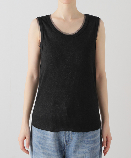 JOURNAL STANDARD relume（ジャーナルスタンダード　レリューム）の「ラメチュールタンクトップ（タンクトップ・レディース・チャコールグレー/ブラック/ライトグレー・FREE）」の12枚目の写真