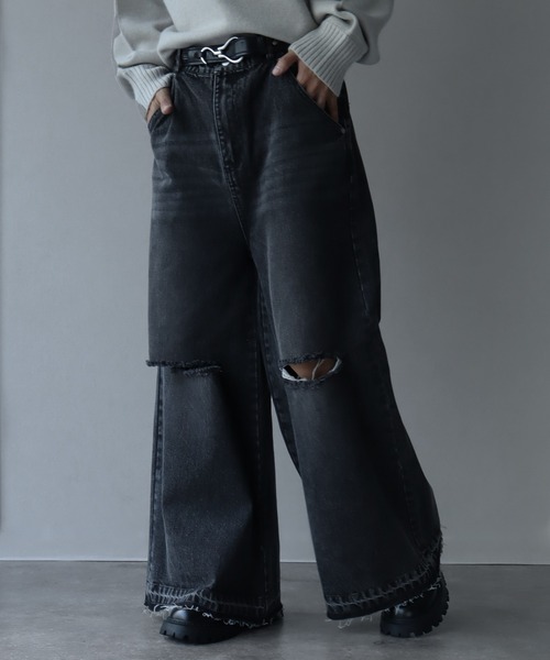 welise（ウェライズ）の「【welise/ウェライズ】13ozハイグレードデニム ハンドダメージ＆ヴィンテージ加工 エレファントワイドパンツ（デニムパンツ・メンズ・ブラック/ブラック系その他2/ブラック系その他/ケミカルウォッシュ・S/M/L）」の21枚目の写真