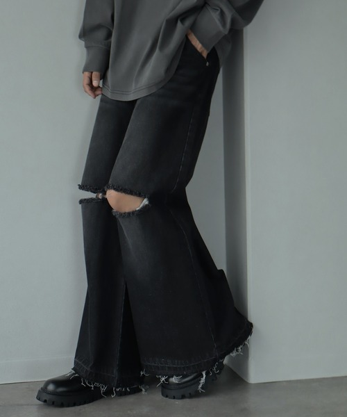 welise（ウェライズ）の「【welise/ウェライズ】13ozハイグレードデニム ハンドダメージ＆ヴィンテージ加工 エレファントワイドパンツ（デニムパンツ・メンズ・ブラック/ブラック系その他2/ブラック系その他/ケミカルウォッシュ・S/M/L）」の22枚目の写真