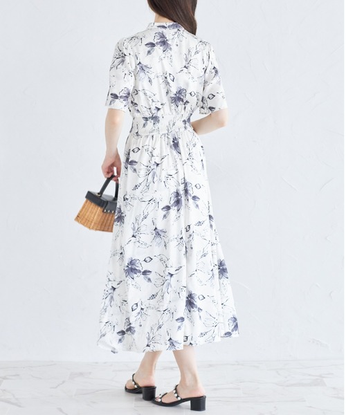 【セール】スリットスリーブ水彩ラインフラワープリントワンピース（ワンピース）｜tocco closet（トッコ クローゼット）