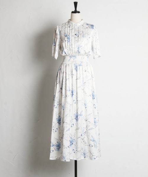 【セール】スリットスリーブ水彩ラインフラワープリントワンピース（ワンピース）｜tocco closet（トッコ クローゼット）