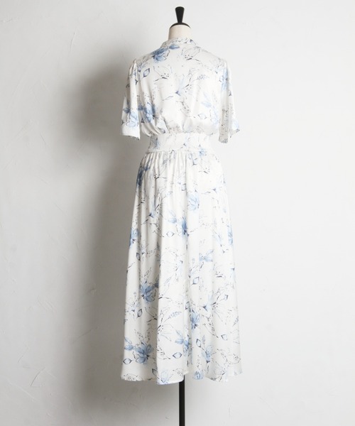 【セール】スリットスリーブ水彩ラインフラワープリントワンピース（ワンピース）｜tocco closet（トッコ クローゼット）