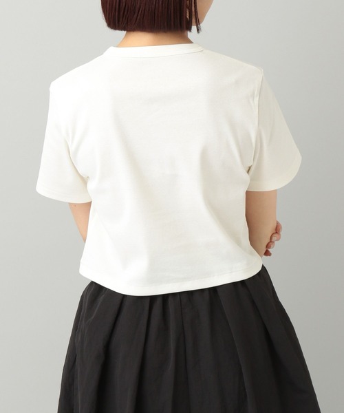 ホワイト クロップドTシャツ 16Y 16 CELINE プリント クロップド メッシュ Tシャツ クルーネック