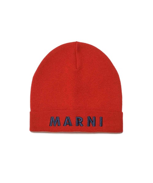 MARNI（マルニ）の「MARNI(マルニ)Kids & Junior ウールブレンドブランドロゴニットキャップ（ニットキャップ/ビーニー・キッズ・オレンジ/レッド・Ⅱ/Ⅲ）」の2枚目の写真
