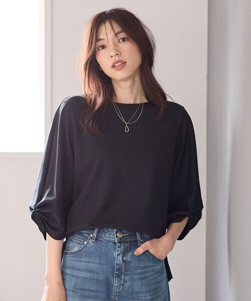 ANY(エニィ)の「シルケットスムースタックスリーブプルオーバー(Tシャツ/カットソー・レディース・オールドローズ系/ブラック系/黄土色系/ブルー系/アイボリー系・2/3)」の2枚目の写真