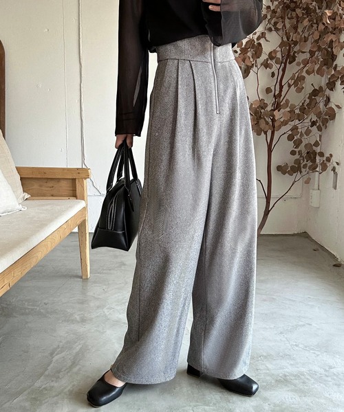 LAUIR（ラウアー）の「ヘリンボーンジップパンツ[高身長サイズMT有り]（スラックス・レディース・ブラウン/ブラック/グレー・MEDIUM/LARGE/MT）」の2枚目の写真